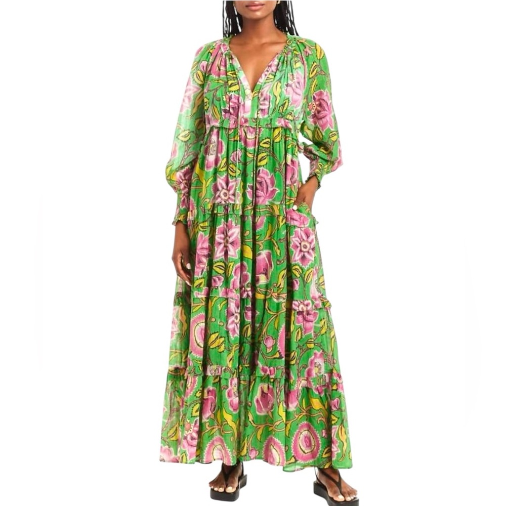 Love the Label Tessa Maxi Dress Sz XS Green Pink Floral